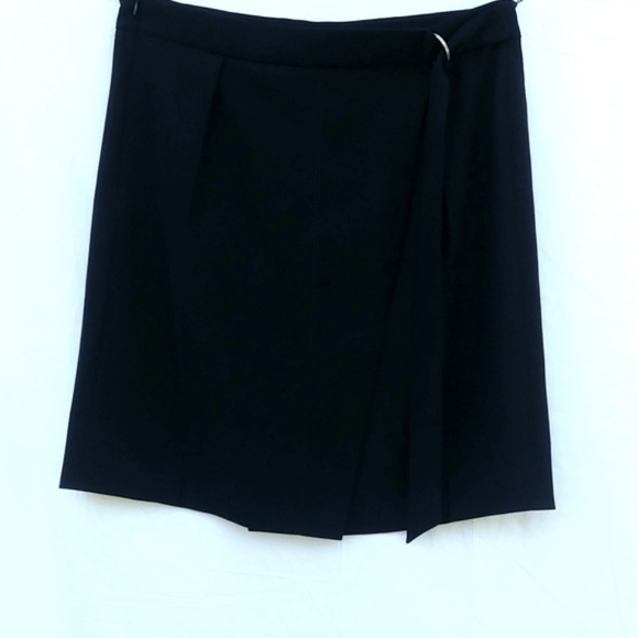 LOUIS VUITTON, UNIFORMES  blue-black poly crepe wrap skirt, size 10 - Picture 1 of 7